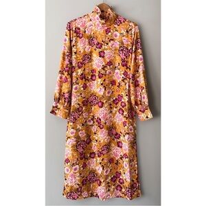 Who What Wear Floral Long Sleeve Mock Neck Midi Dress - Size S